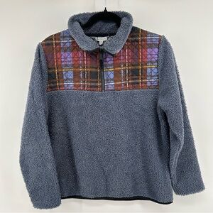 Vera Bradley Women's Teddy Fleece Blue Pullover 1/4 Zip Tartan Plaid Size S/M